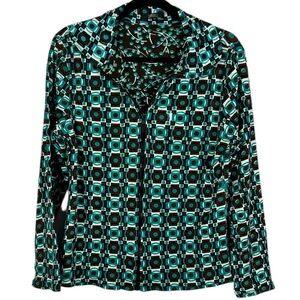 Miss Nikky Reversible Cotton Geometric Floral Full Zip Jacket Medium Blue Brown